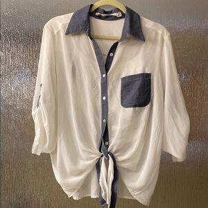 Chelsea & Violet White and Blue Button Down Shirt with Tie Front